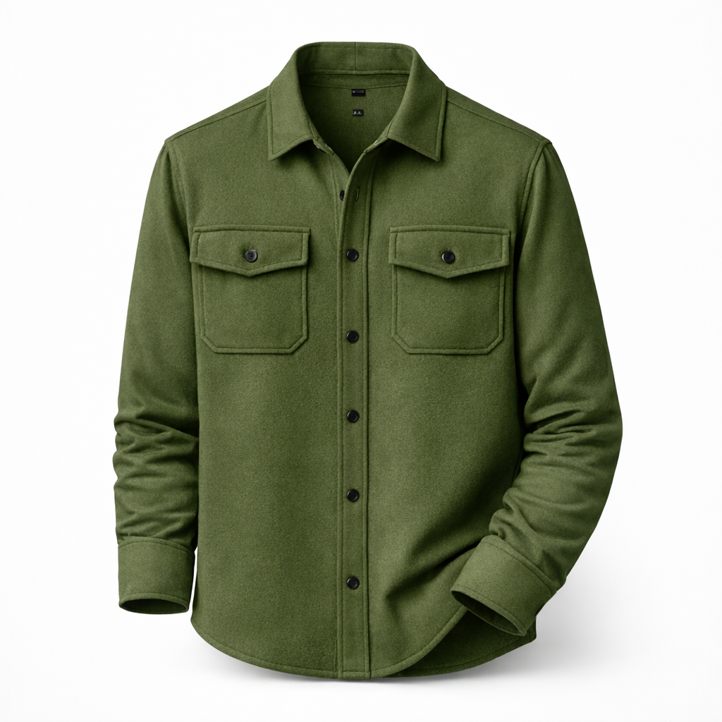 Men's brushed overshirt with two flap chest pockets - olive