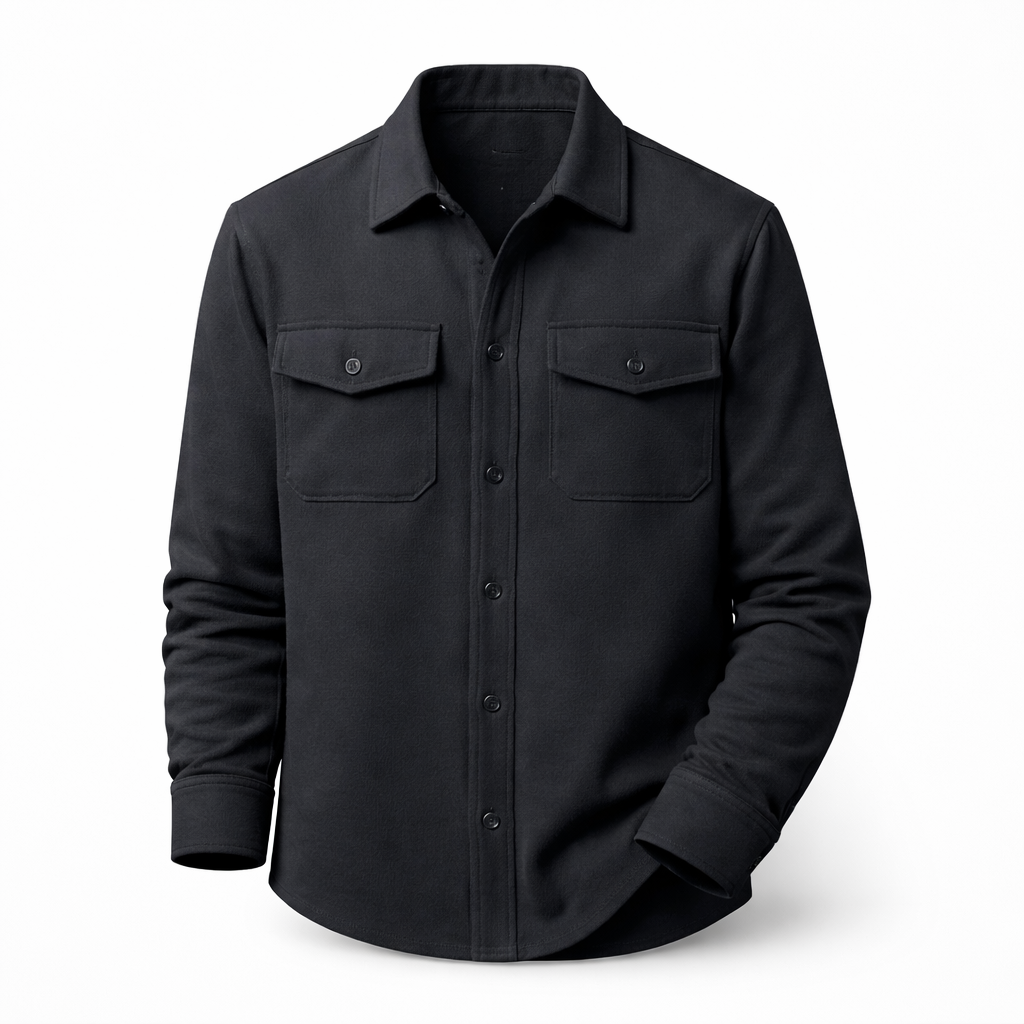 Men's brushed overshirt with two flap chest pockets - dark navy
