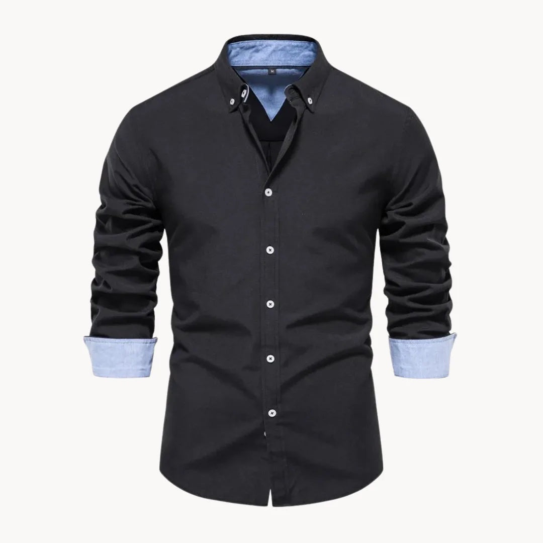 Men's button-down shirt with contrast cuffs - black