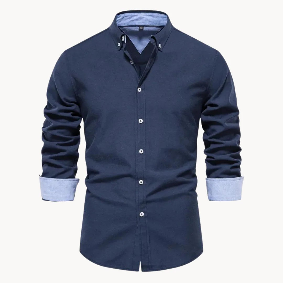 Men's button-down shirt with contrast cuffs - navy