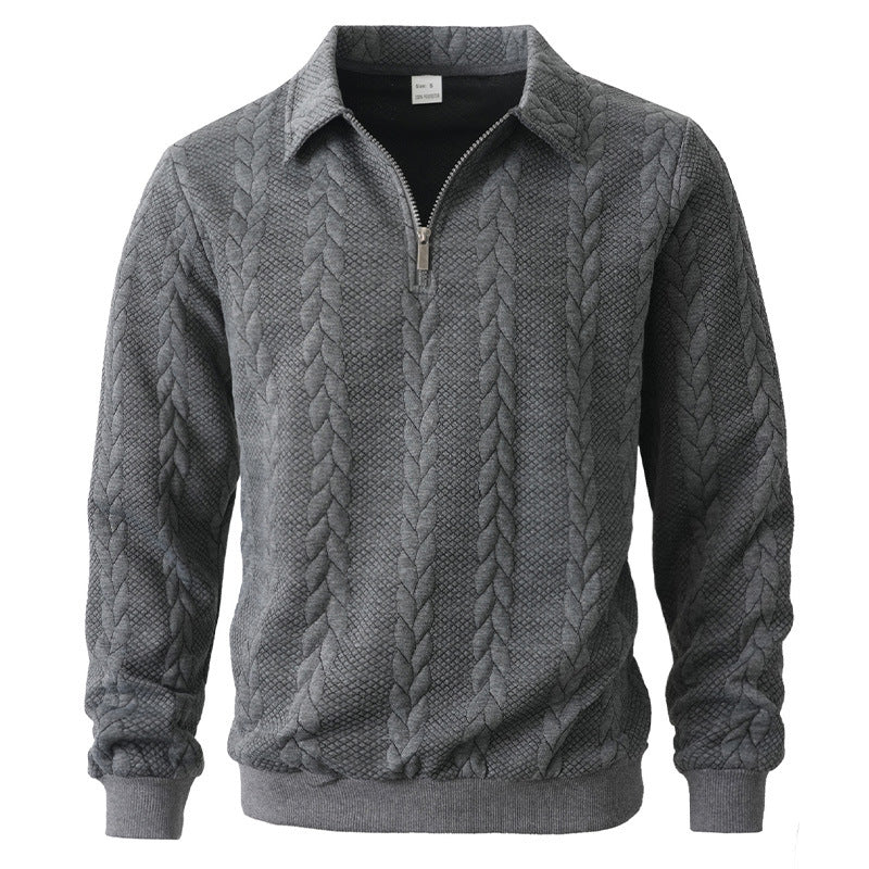 Men's quarter-zip jumper with a cable jacquard and polo collar - grey
