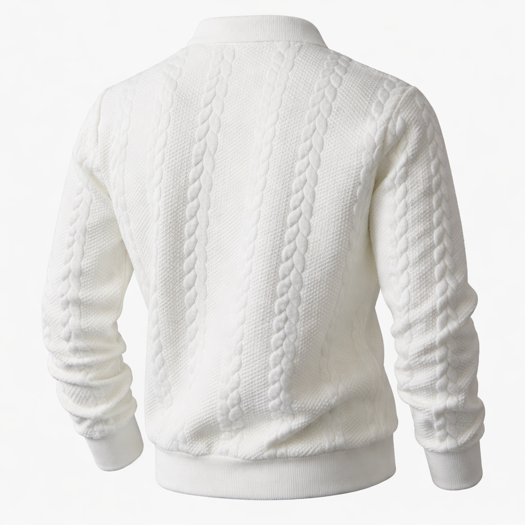 Men's quarter-zip jumper with a cable jacquard and polo collar