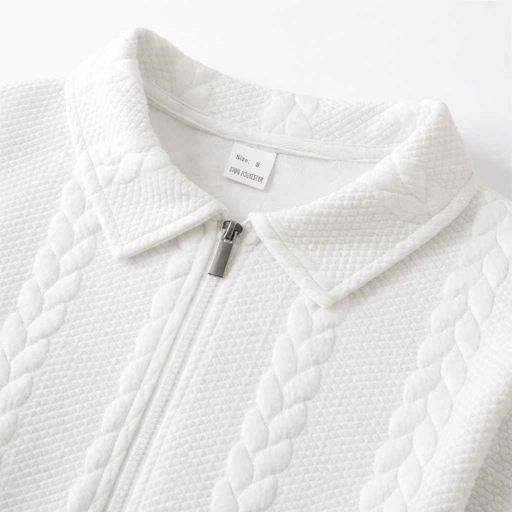 Men's quarter-zip jumper with a cable jacquard and polo collar