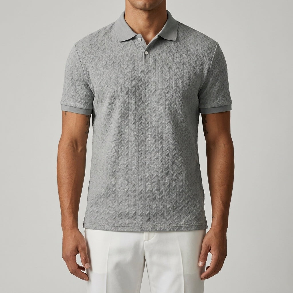 Men's raised cable knit polo with a ribbed collar and two buttons - view 6