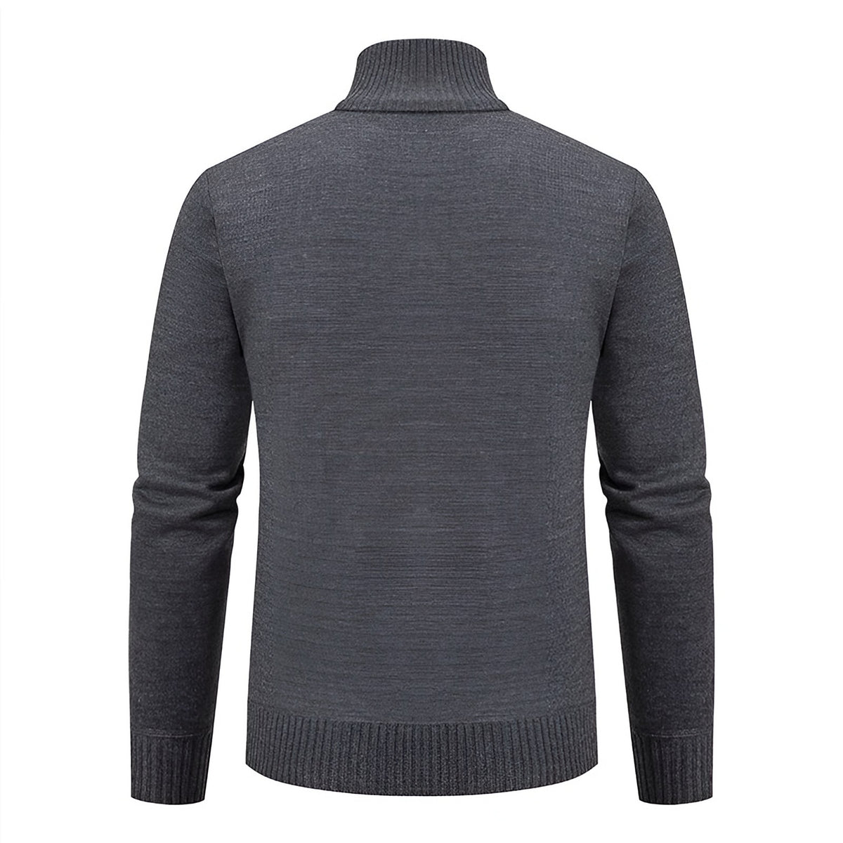 Men's charcoal knit zip cardigan, back
