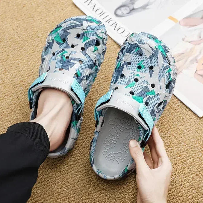 EVA clogs with a camo print, vent holes and adjustable heel strap - view 6