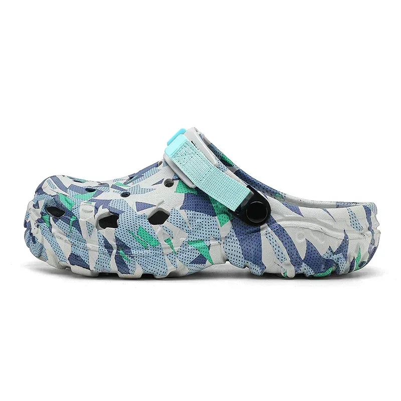 EVA clogs with a camo print, vent holes and adjustable heel strap - view 7