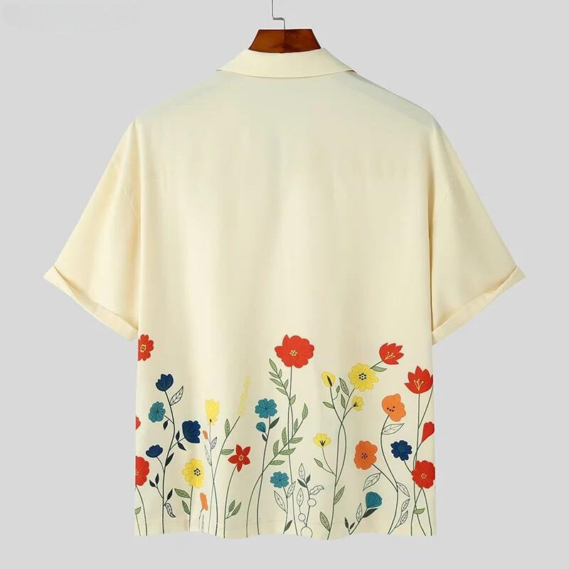 Men's shirt with an open camp collar and embroidered flowers along the hem - view 5