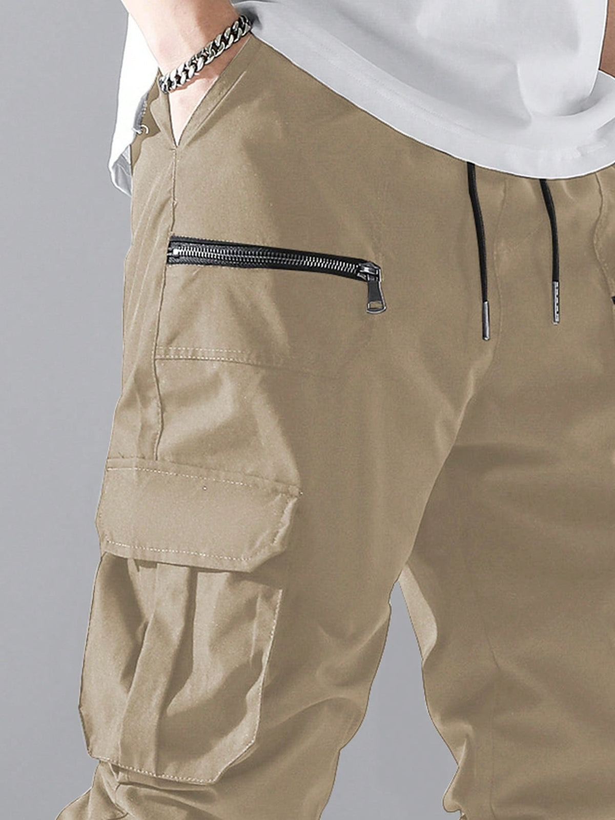 Cargo joggers for men with a drawcord waist, zip pockets, thigh flap pockets and cuffed ankles - view 11
