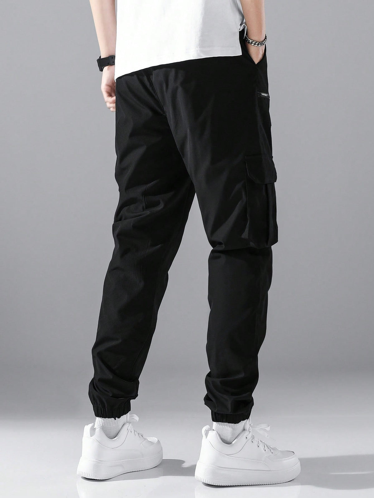 Cargo joggers for men with a drawcord waist, zip pockets, thigh flap pockets and cuffed ankles - view 9