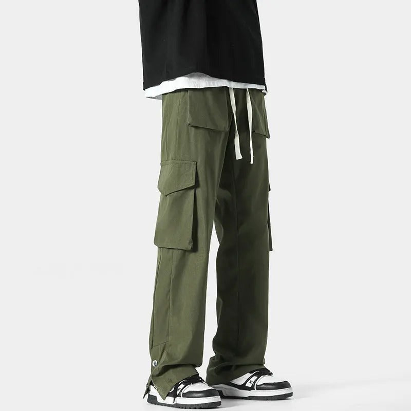 Men's cargo trousers with flap pockets at the waist and thighs, a drawcord and popper hems - view 5