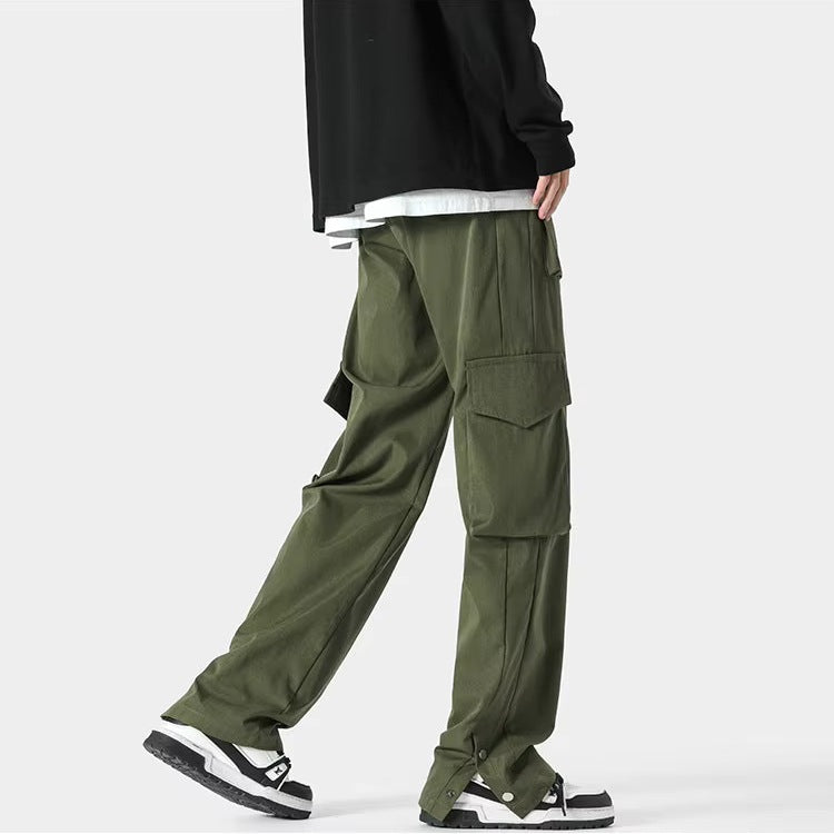 Men's cargo trousers with flap pockets at the waist and thighs, a drawcord and popper hems - view 6