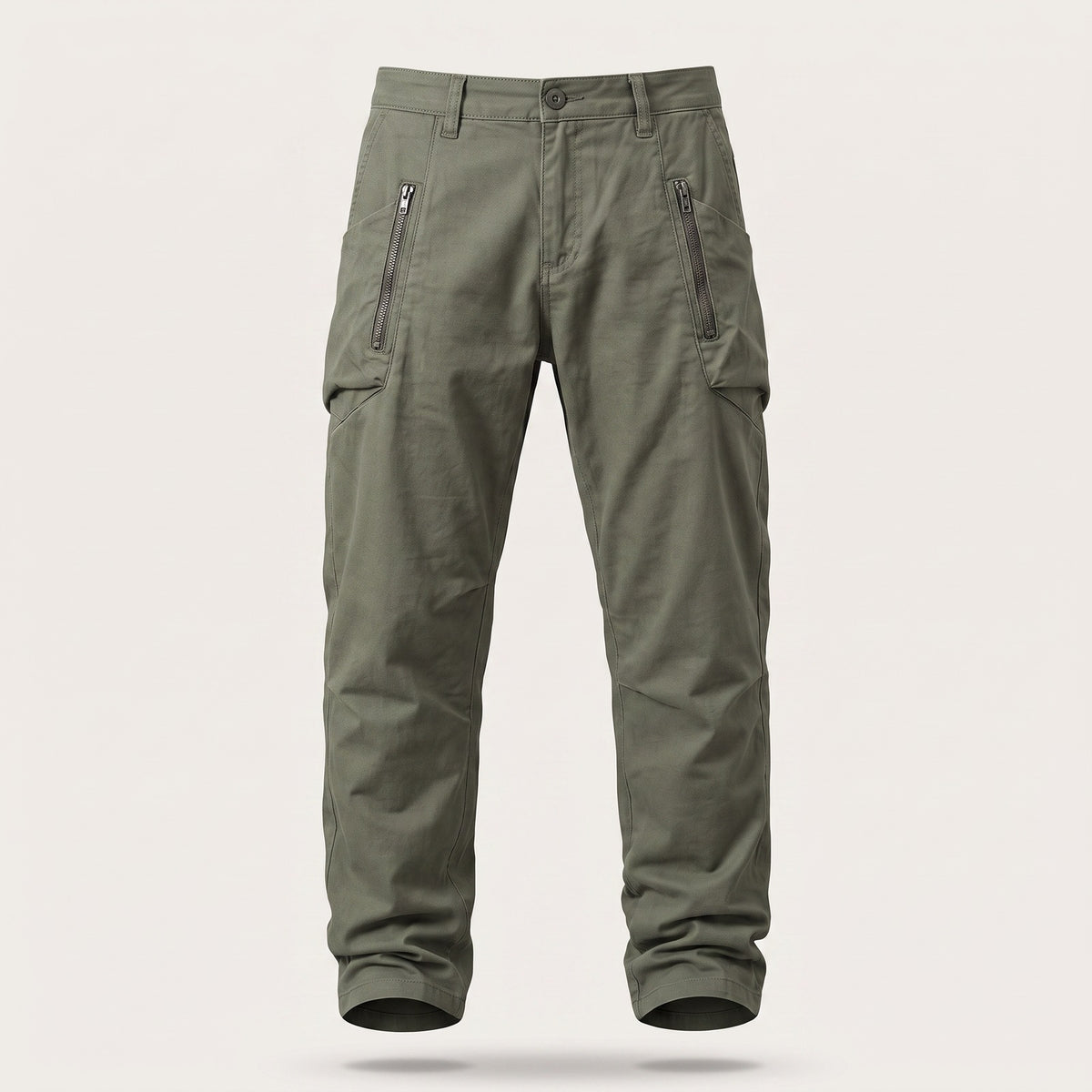 Men's cargo trousers with zip pockets at the front and a straight leg - army green