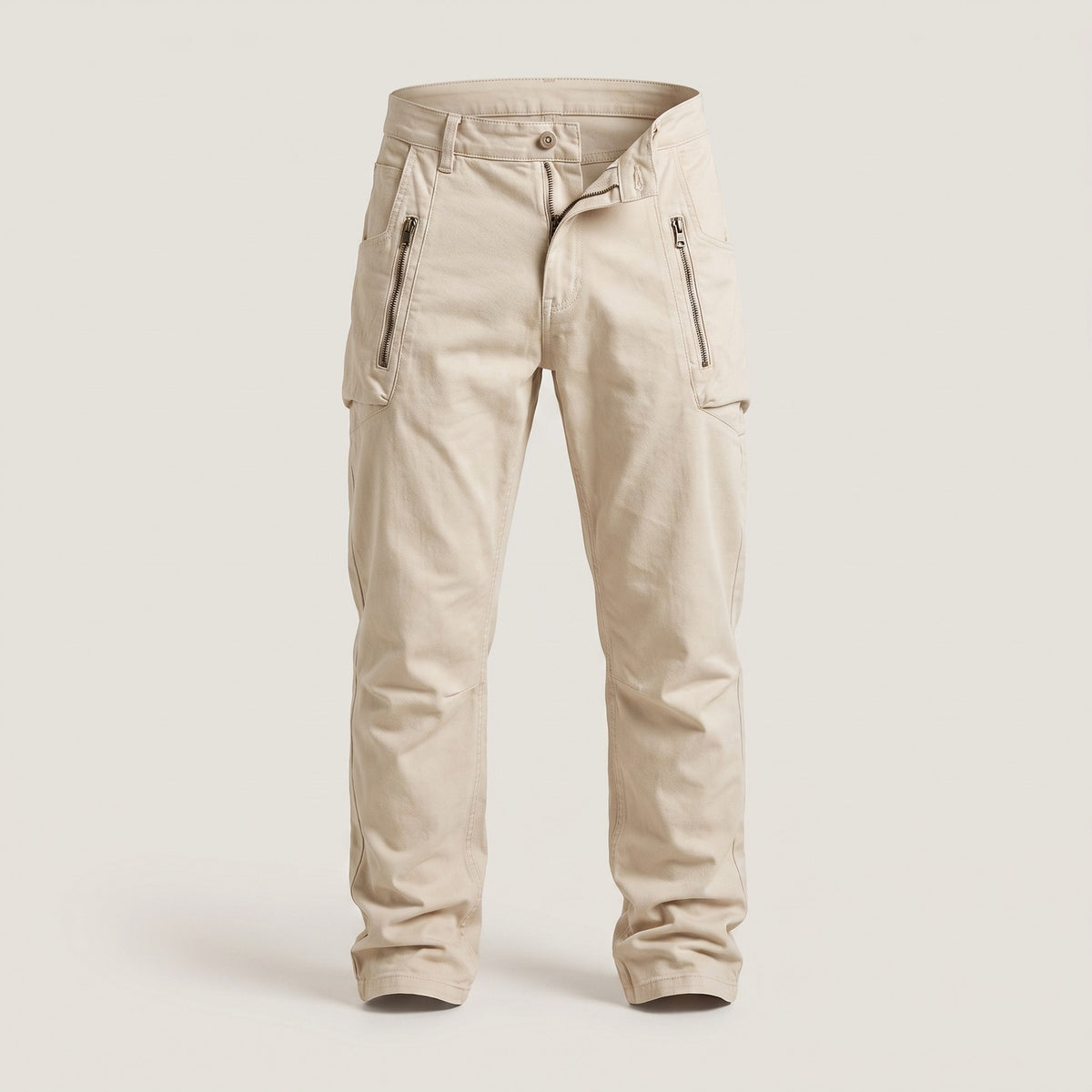 Men's cargo trousers with zip pockets at the front and a straight leg - stone