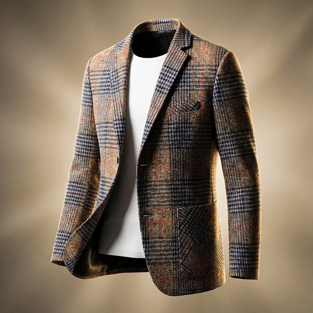 Men's check blazer with houndstooth and patch pockets - brown