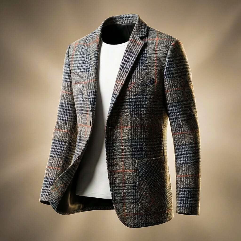 Men's check blazer with houndstooth and patch pockets - grey