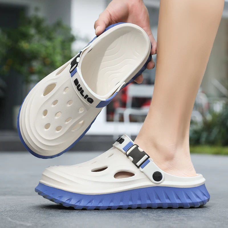EVA clogs with a high sole, closed toe, vent holes and buckle heel strap - view 4