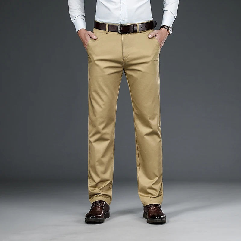 Men's classic fit chino trousers with belt loops and buttoned welt pockets