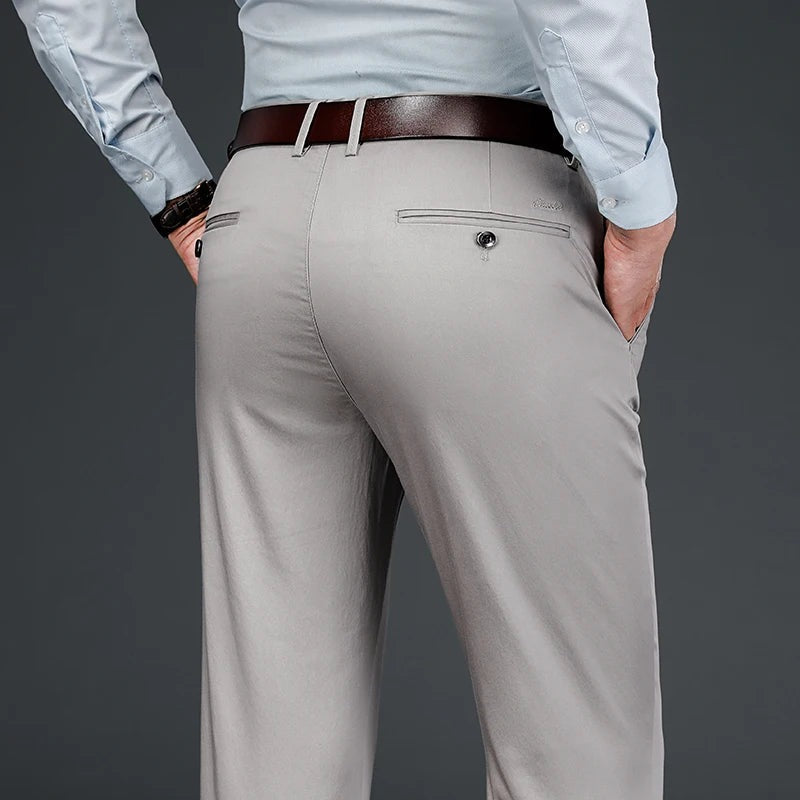 Men's classic fit chino trousers with belt loops and buttoned welt pockets - light grey