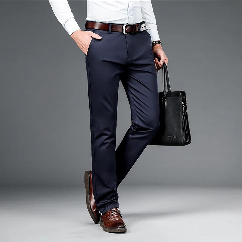 Men's classic fit chino trousers with belt loops and buttoned welt pockets - view 5