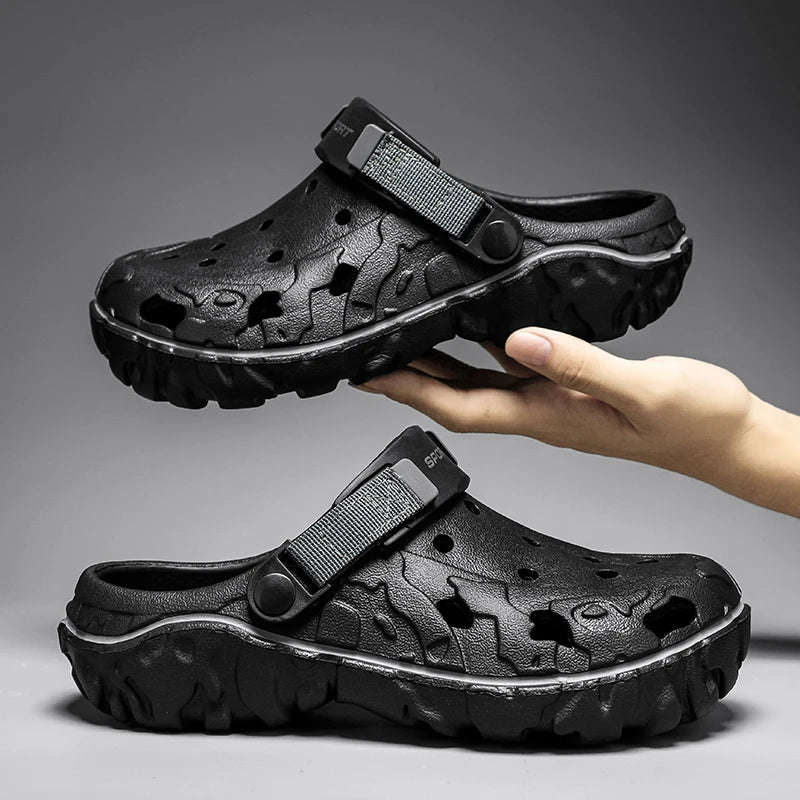 Men's EVA clogs with vent holes, side cut-outs, chunky lug sole and pivoting heel strap - view 2