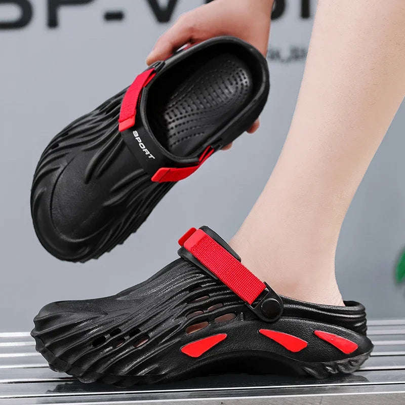 Men's EVA clogs with closed toe, side vents, thick sole and hook-and-loop heel strap