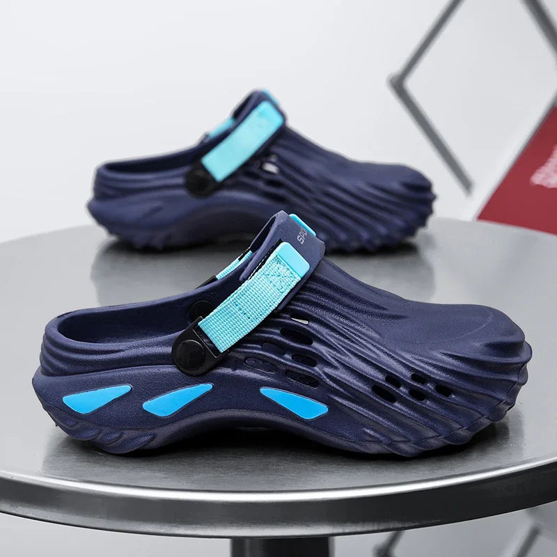 Men's EVA clogs with closed toe, side vents, thick sole and hook-and-loop heel strap - navy