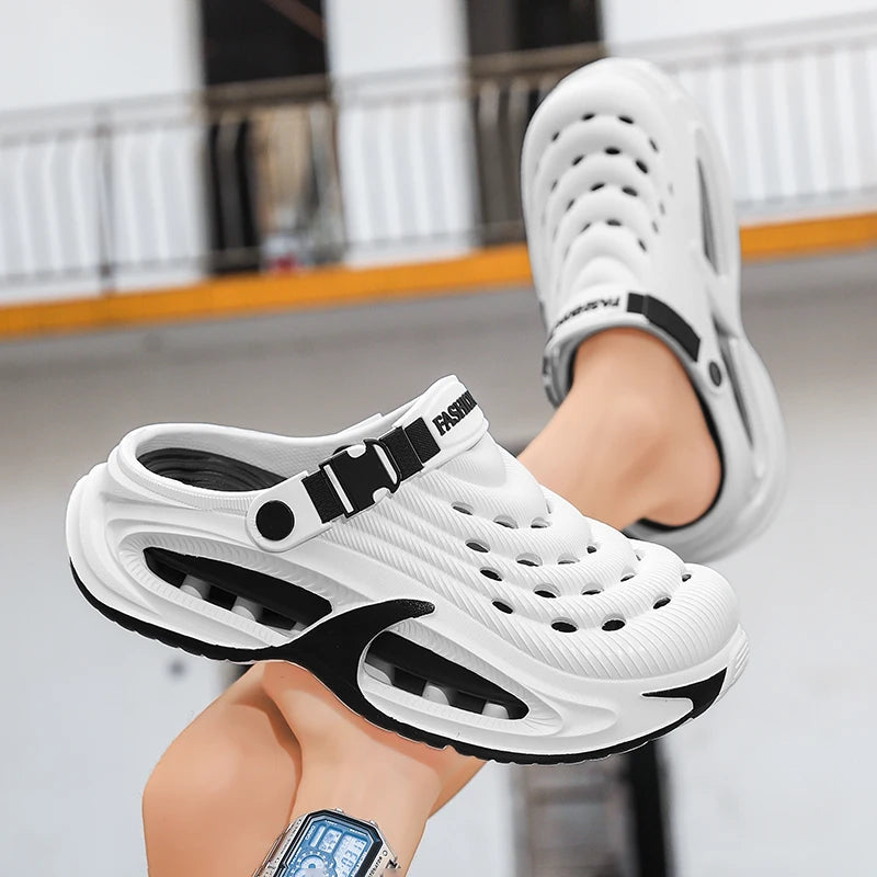 Men's EVA clogs with a closed toe, vent holes on top, buckled heel strap and thick sole - view 4