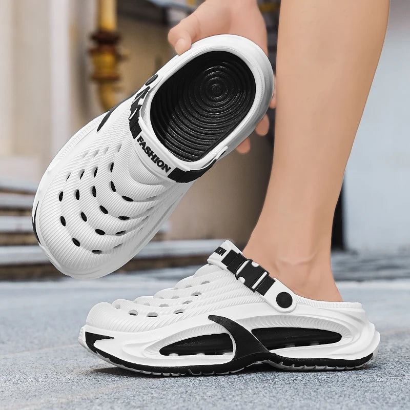 Men's EVA clogs with a closed toe, vent holes on top, buckled heel strap and thick sole - view 6