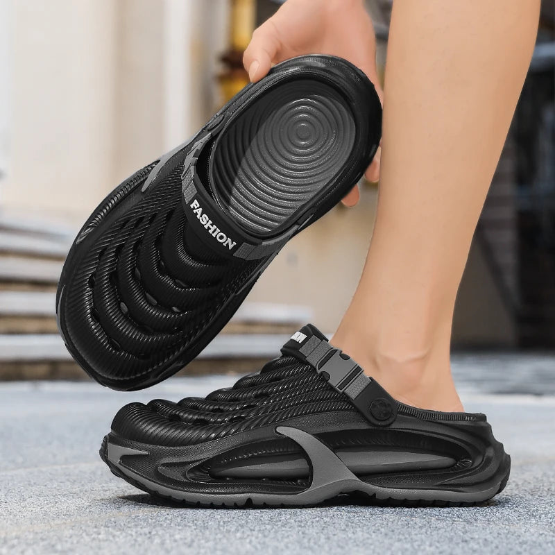 Men's EVA clogs with a closed toe, vent holes on top, buckled heel strap and thick sole - view 7