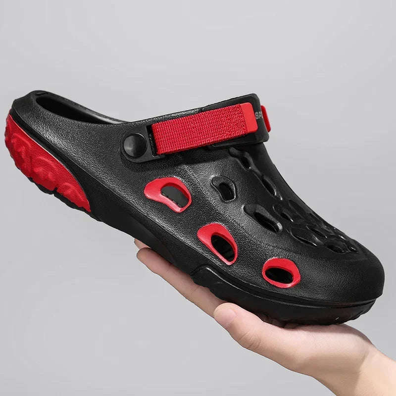 Men's EVA clogs with vent holes in the toe, thick two-tone sole and hook-and-loop heel strap - view 2