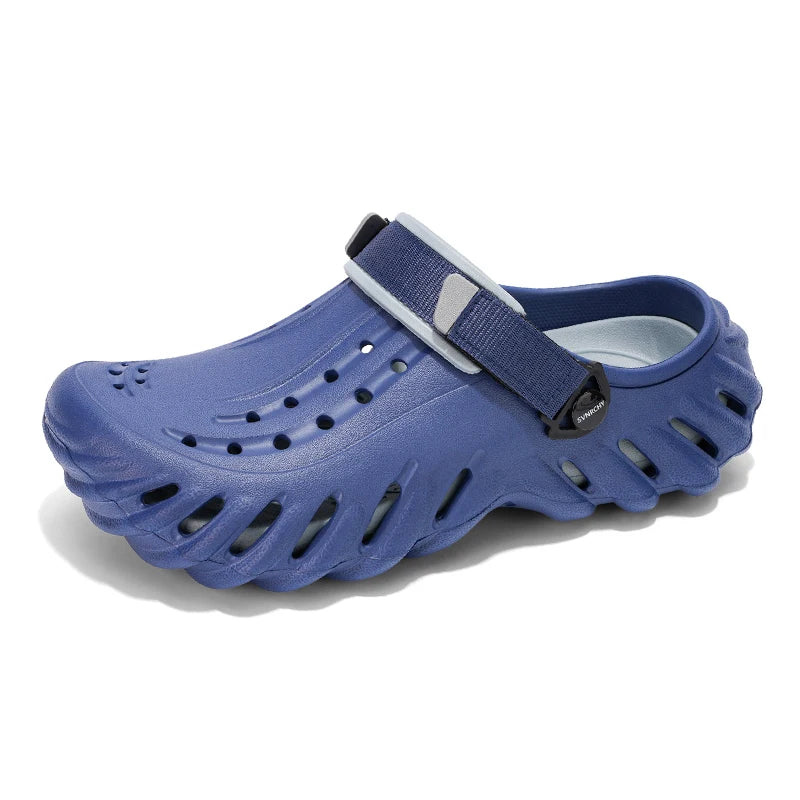 Men's EVA clogs with a ridged sole, vent holes on top and an adjustable heel strap - blue