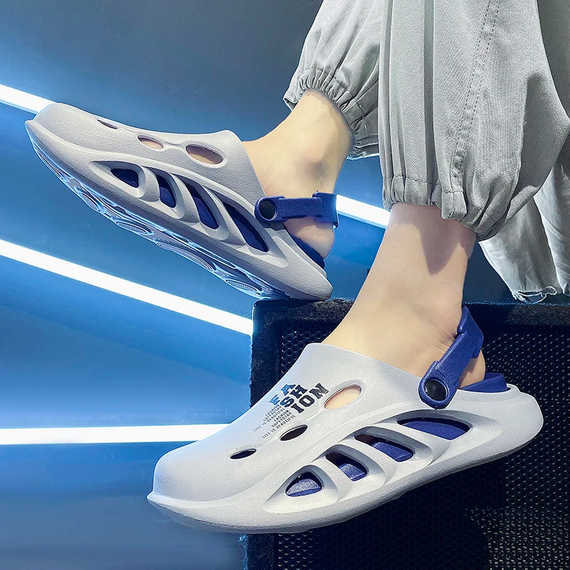 Men's EVA clogs with thick sole, side cut-outs and contrast heel strap - view 5