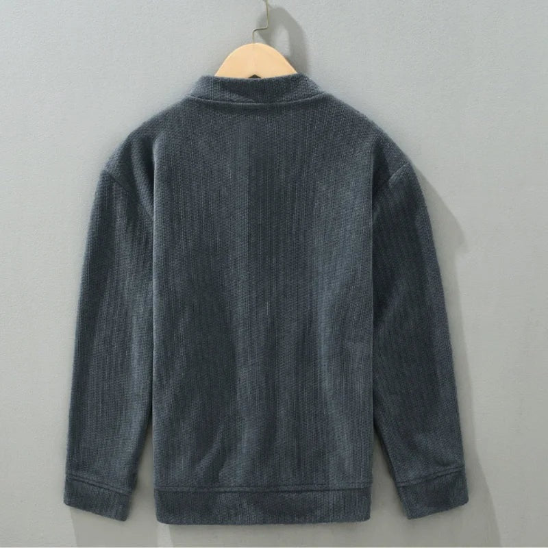 Men's collarless corduroy jacket with a button front and patch pockets - view 2