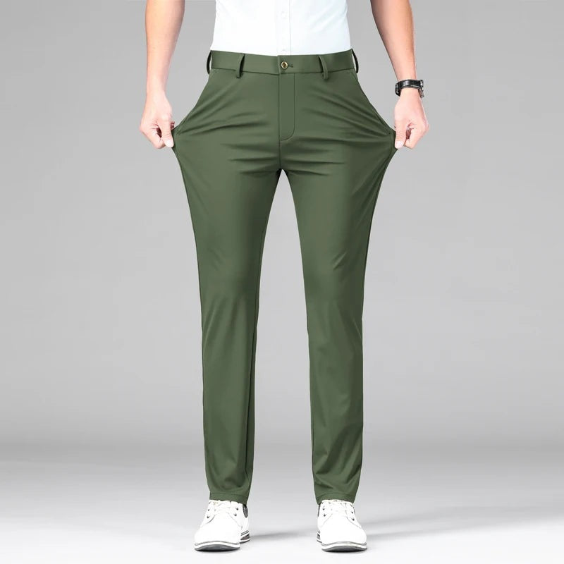 Men's cool-touch stretch trousers with a straight leg, belt loops and slant pockets - view 2