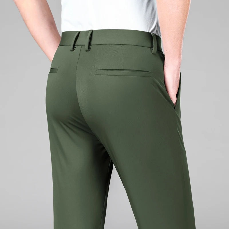 Men's cool-touch stretch trousers with a straight leg, belt loops and slant pockets - view 3