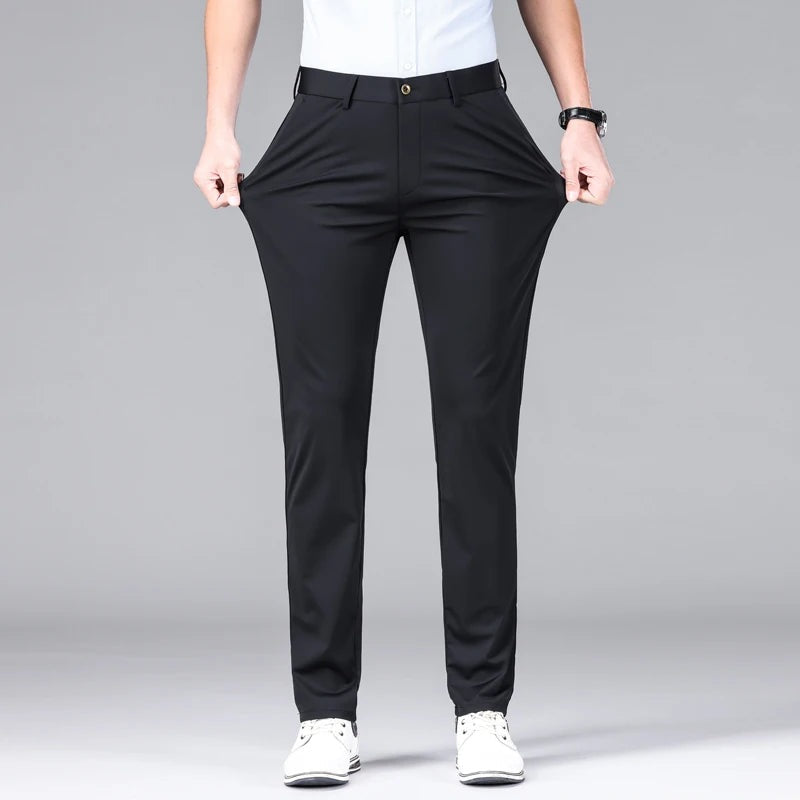 Men's cool-touch stretch trousers with a straight leg, belt loops and slant pockets - black