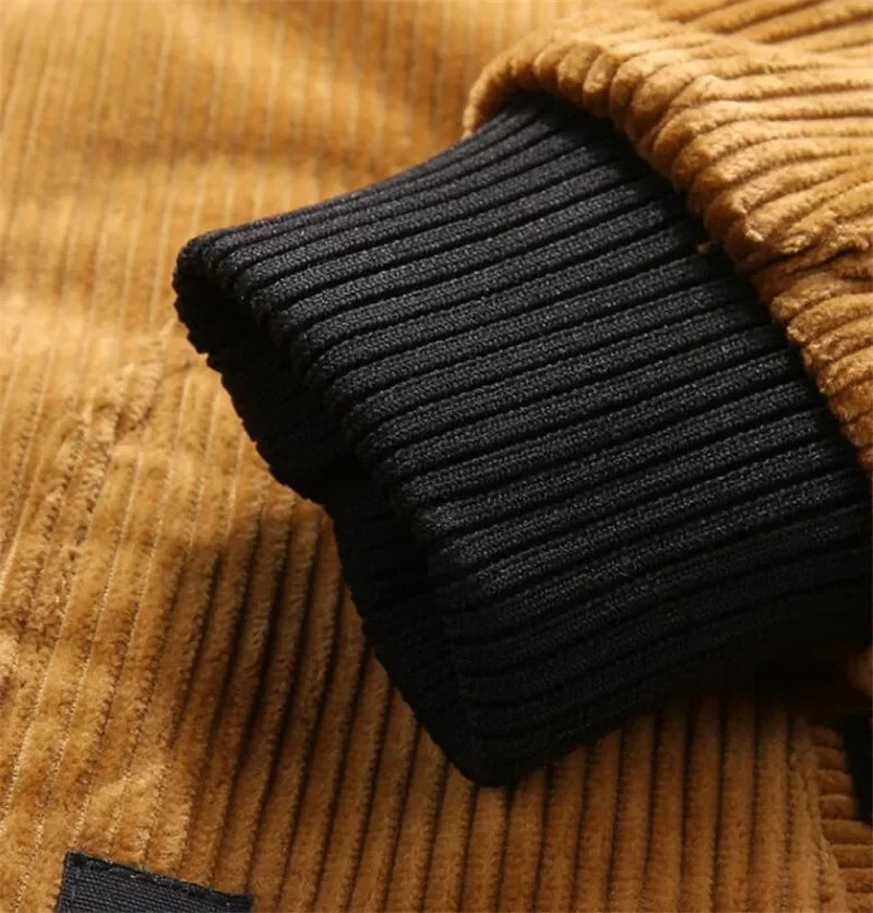 Men's corduroy jacket with a faux fur collar, quilted lining, zip and ribbed cuffs
