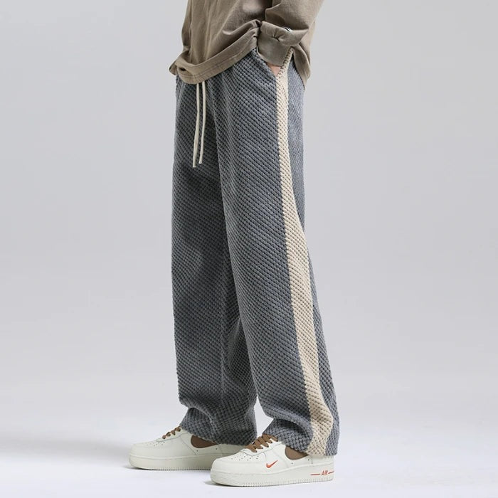 Men's corduroy joggers with a wide side stripe and a drawcord waist - grey