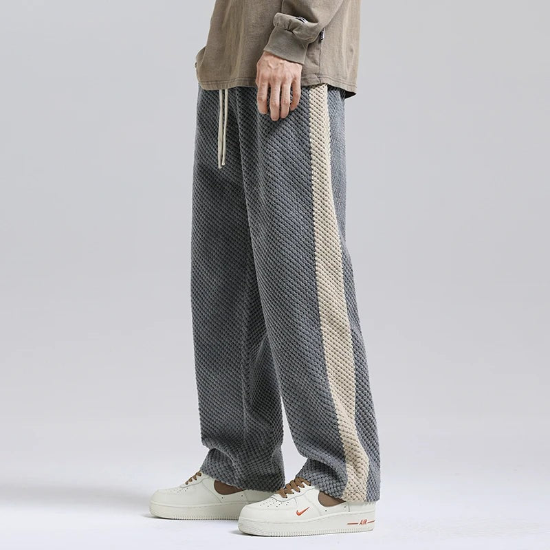 Men's corduroy joggers with a wide side stripe and a drawcord waist - view 2