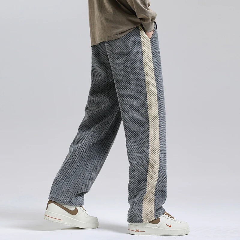 Men's corduroy joggers with a wide side stripe and a drawcord waist - view 3