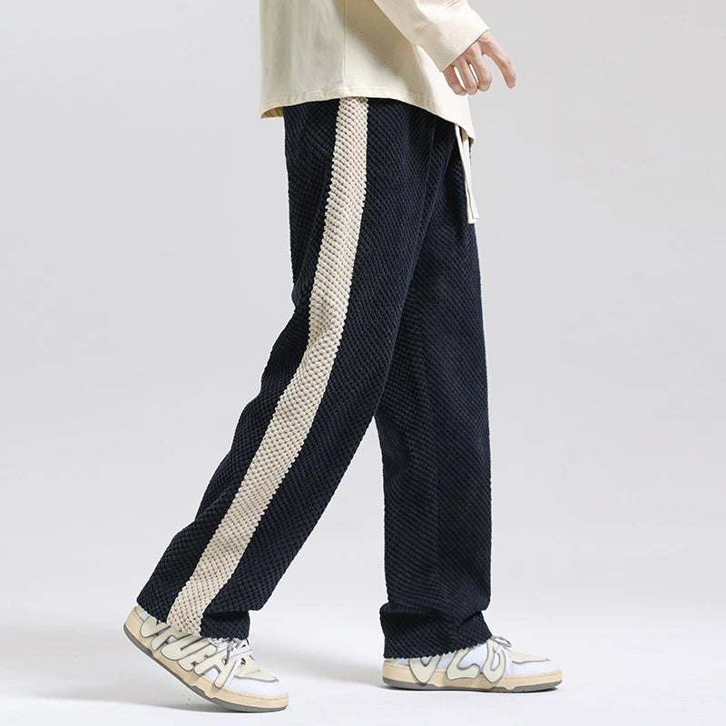 Men's corduroy joggers with a wide side stripe and a drawcord waist - view 7