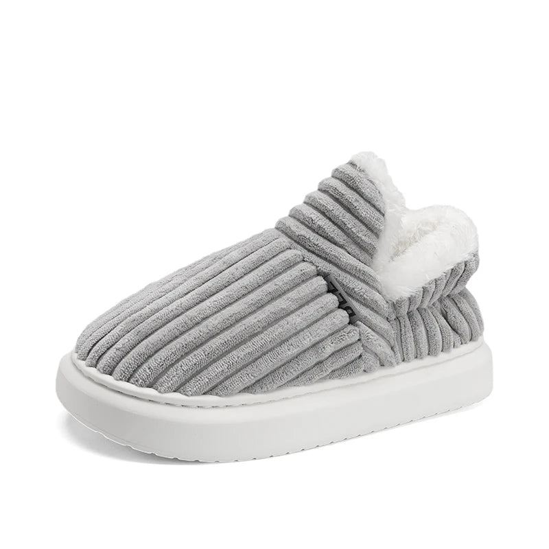 Men's wide-rib corduroy slippers with a plush trim and a thick sole - grey