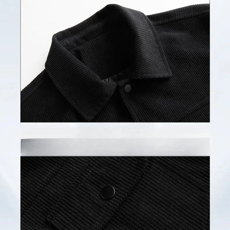 Men's corduroy trucker jacket with a shirt collar and flap pockets - view 6