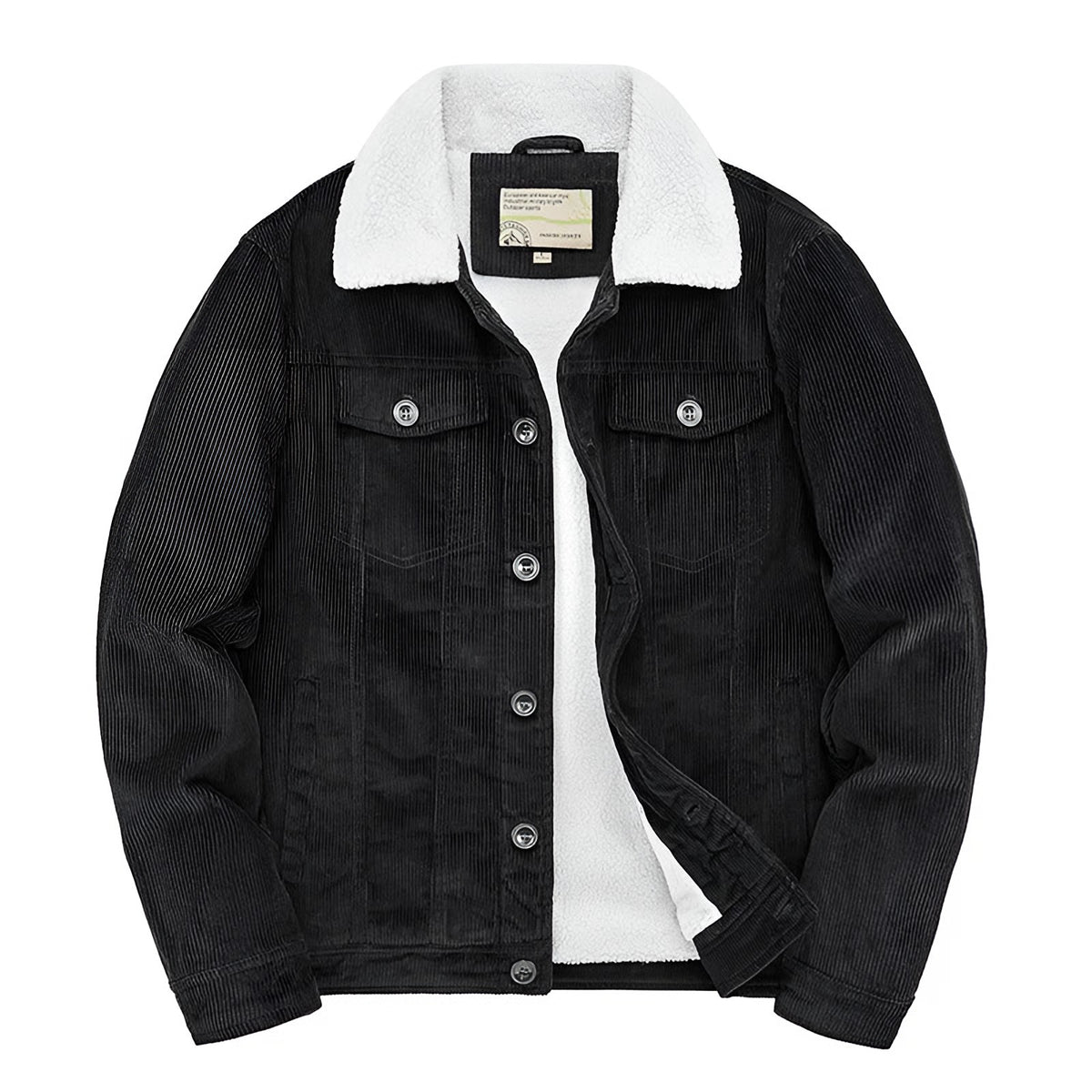 Men's corduroy trucker jacket with sherpa lining in black