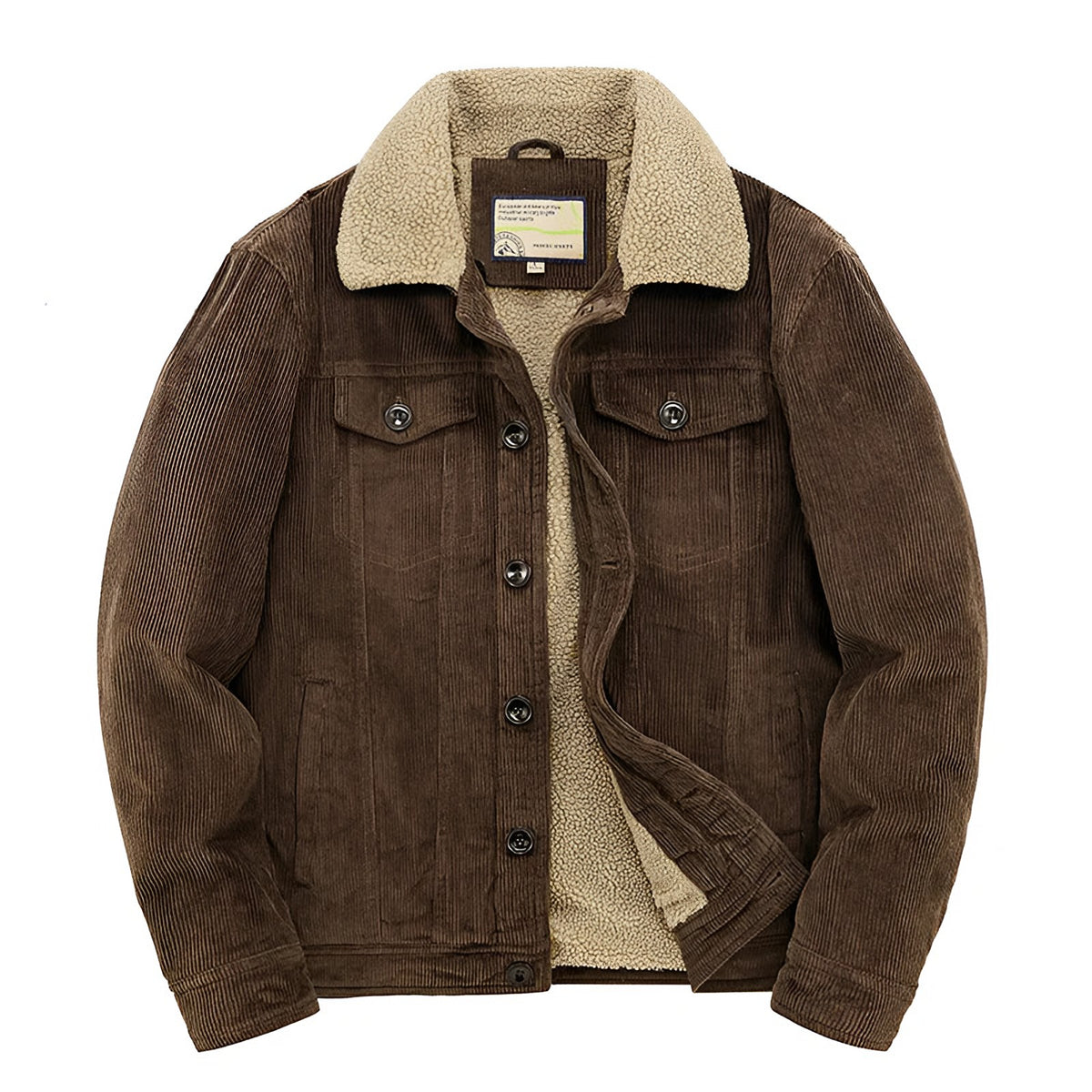 Men's corduroy trucker jacket with sherpa lining in brown