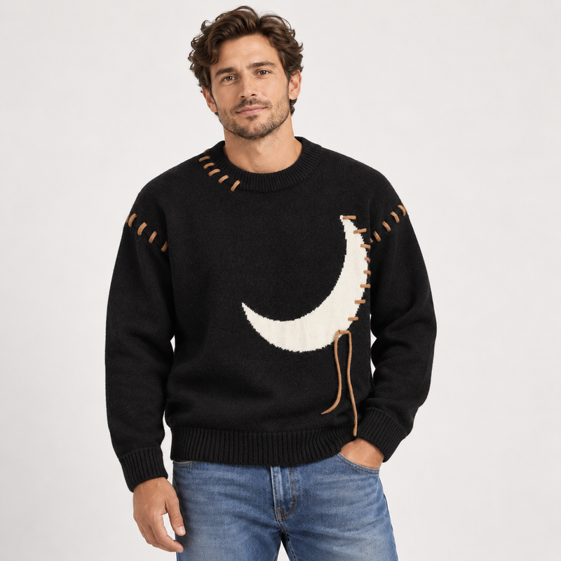 Men's crescent moon jumper with a laced cord detail