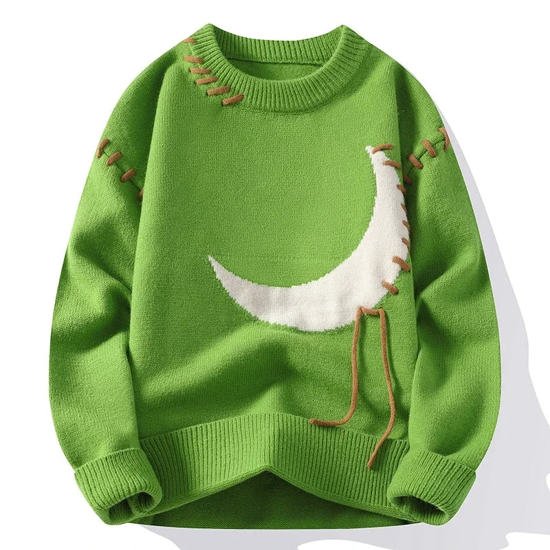 Men's crescent moon jumper with a laced cord detail - green
