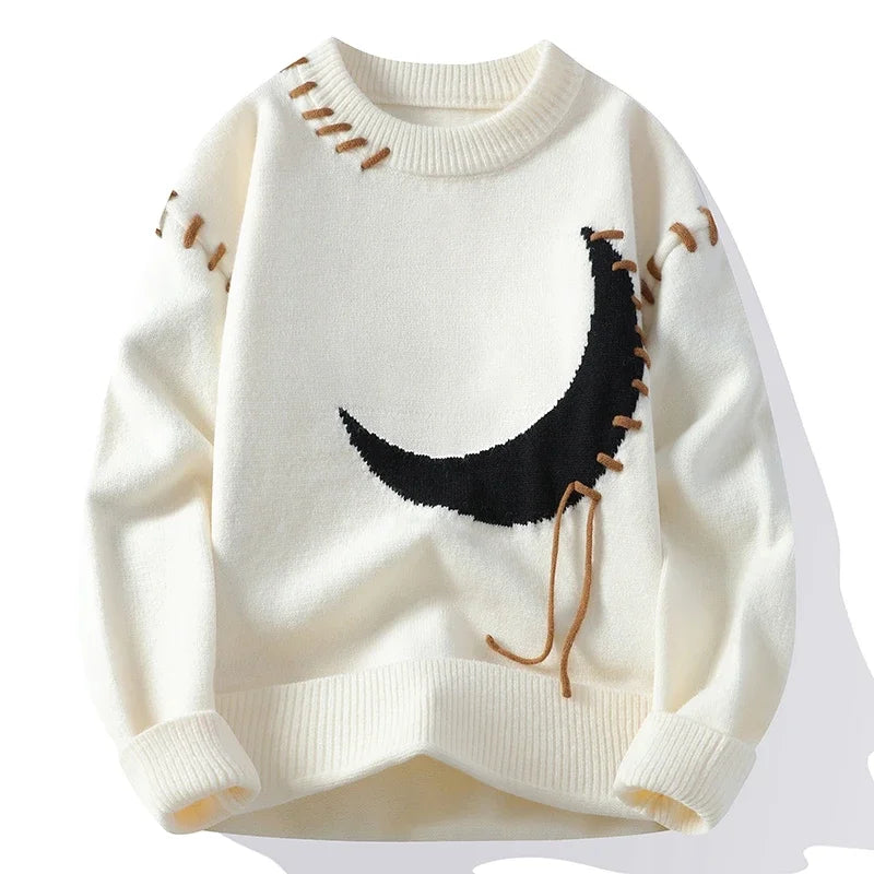 Men's crescent moon jumper with a laced cord detail - off-white
