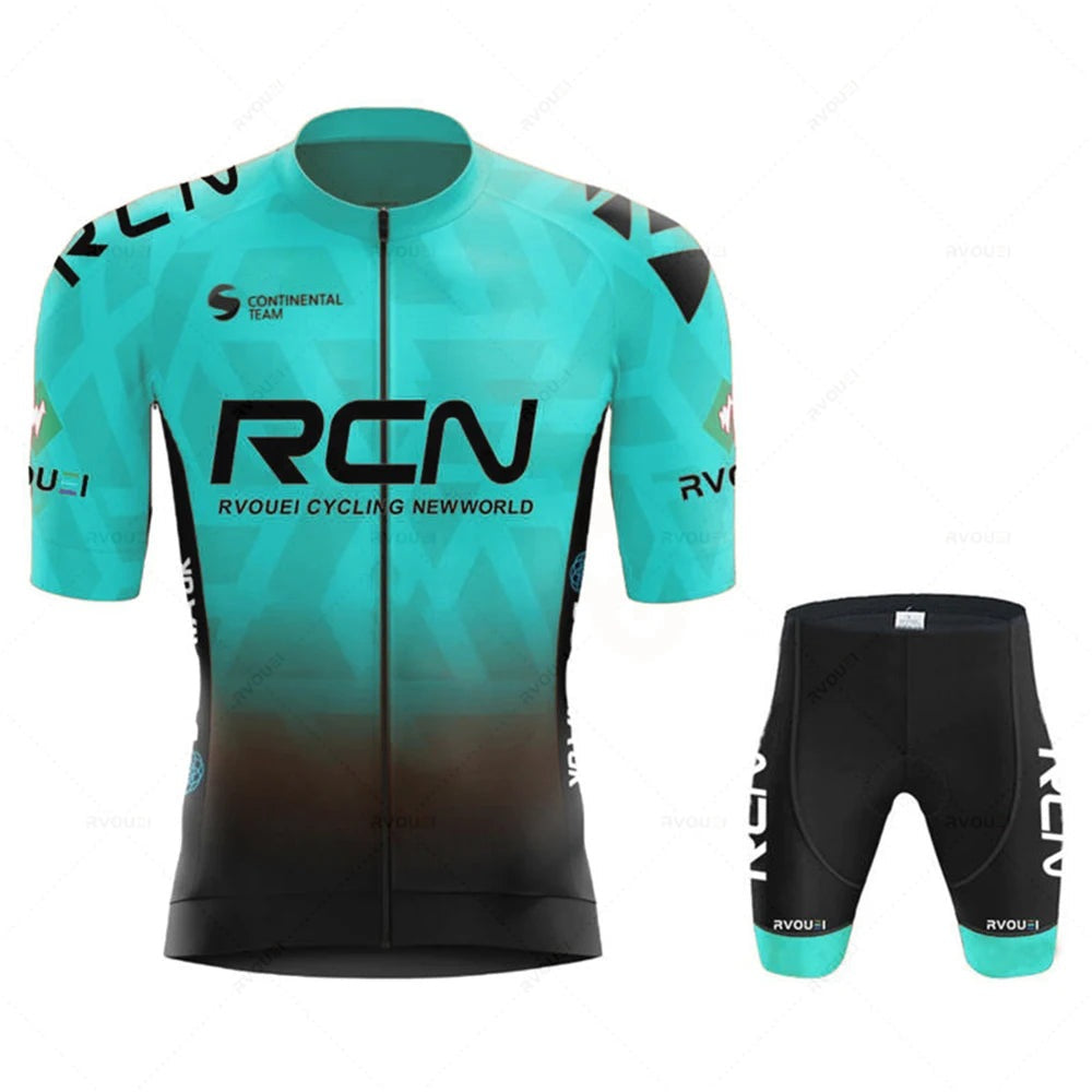 Men's cycling kit with a short-sleeve jersey and padded shorts - turquoise - waist shorts